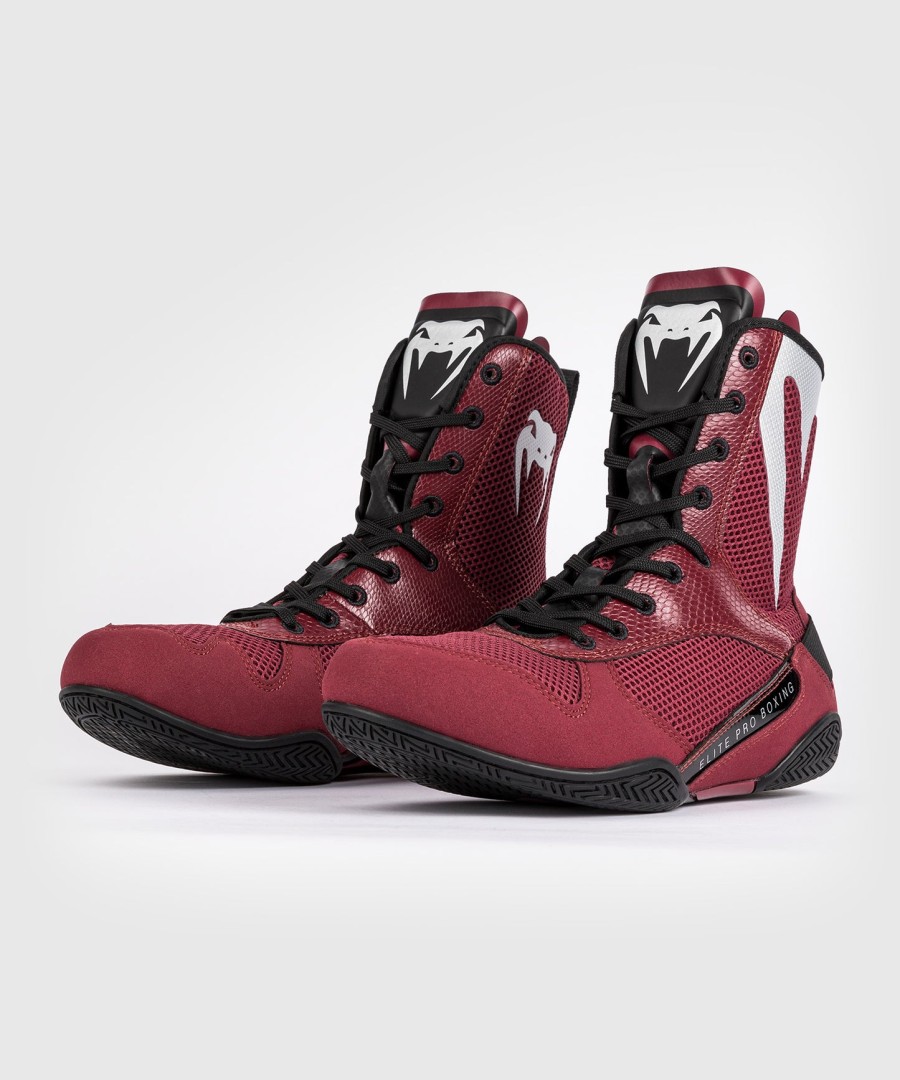 venum elite boksschoenen - bordeauxrood zilver
