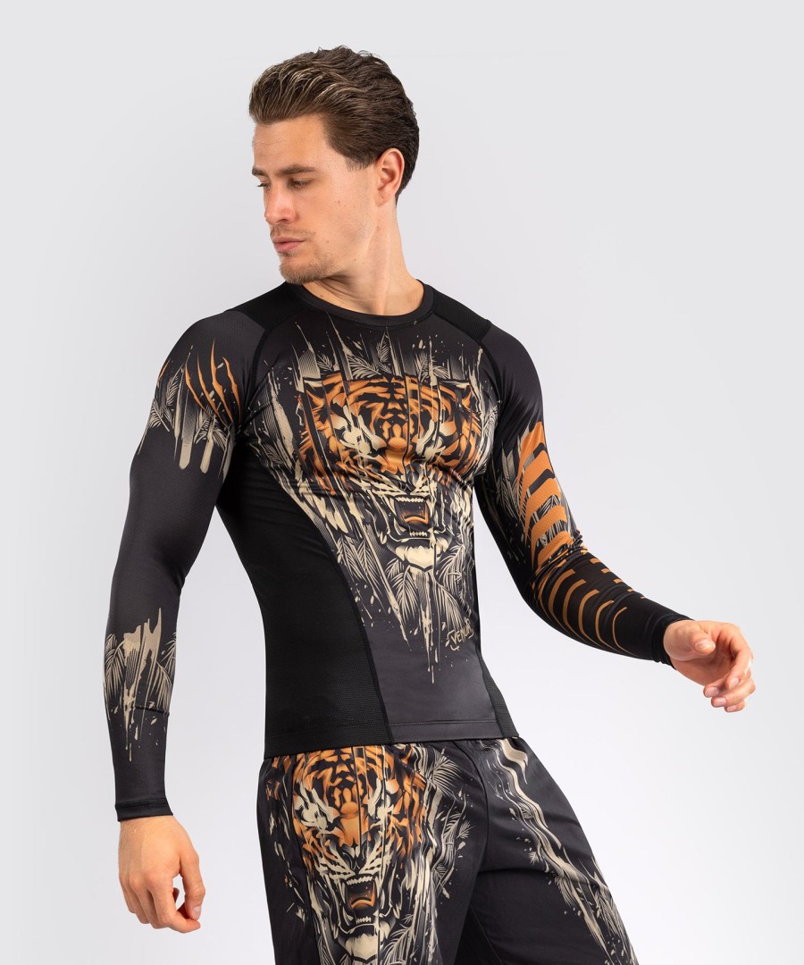 venum tiger rashguard met lange mouwen voor heren - zwartneonoranje