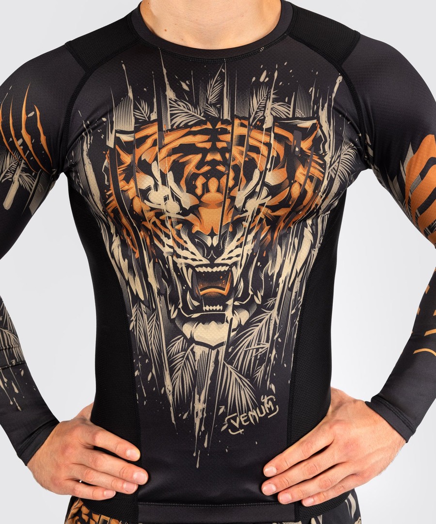 venum tiger rashguard met lange mouwen voor heren - zwartneonoranje