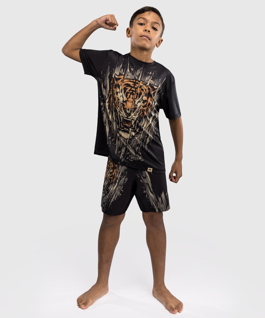 venum tiger dry tech t-shirt voor kinderen - zwartneonoranje