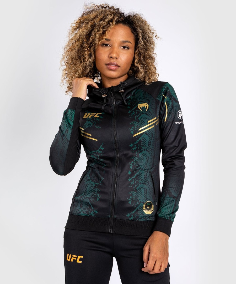 ufc adrenaline by venum authentic fight night women walkout hoodie - emerald edition - groenzwartgoud