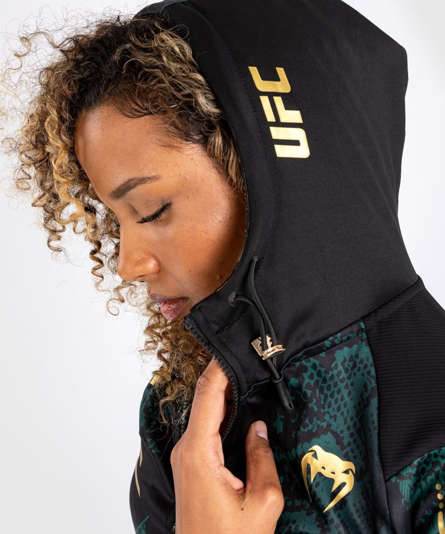 ufc adrenaline by venum authentic fight night women walkout hoodie - emerald edition - groenzwartgoud