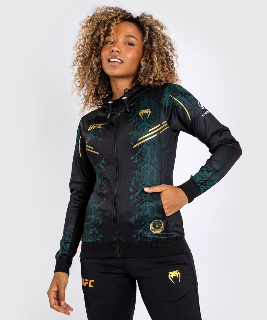 ufc adrenaline by venum authentic fight night women walkout hoodie - emerald edition - groenzwartgoud
