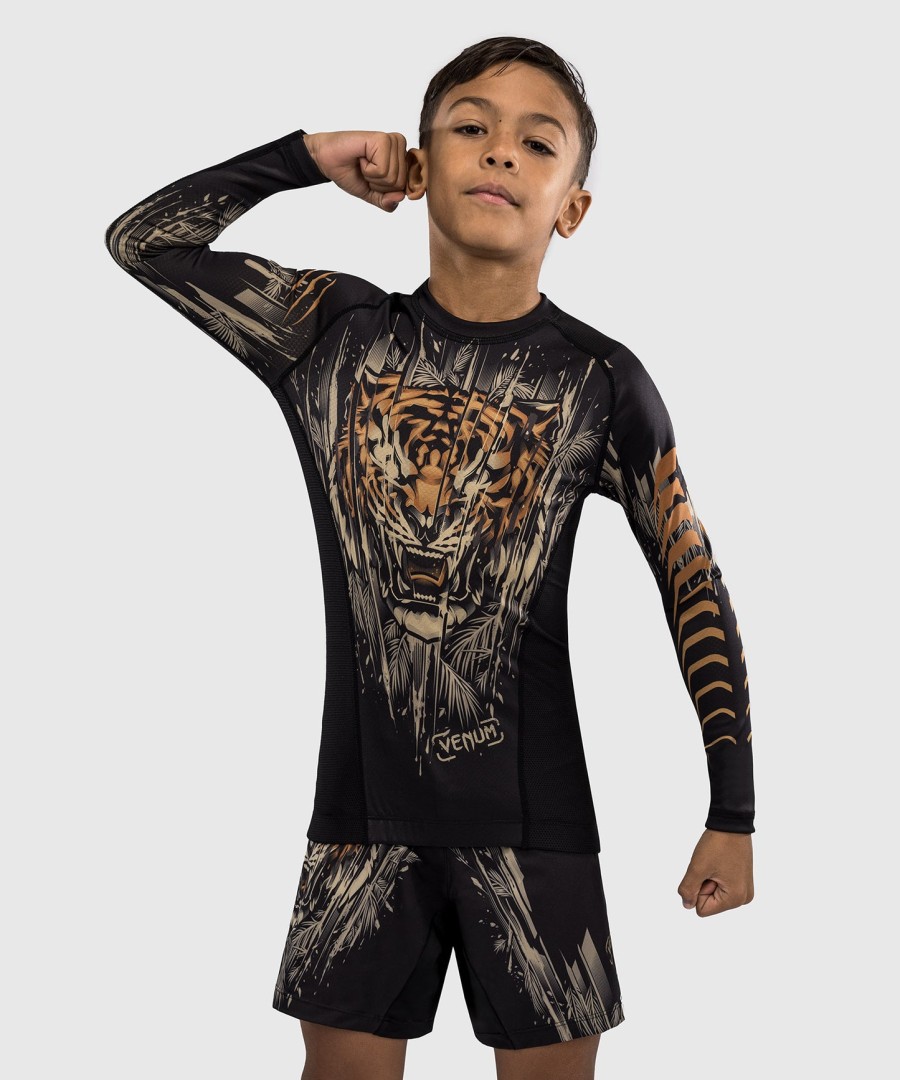 venum tiger kids rashguard met lange mouwen - zwartneonoranje