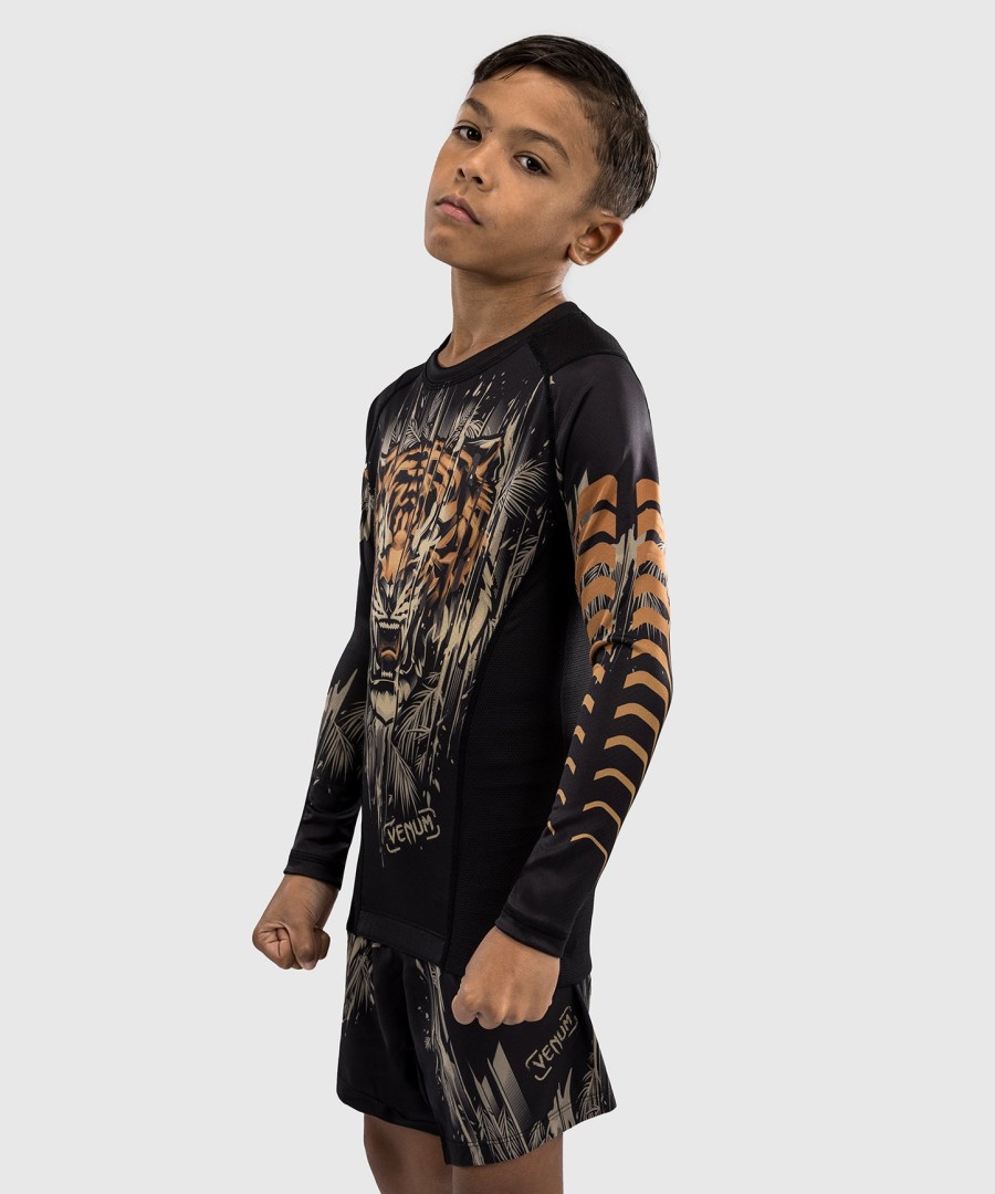 venum tiger kids rashguard met lange mouwen - zwartneonoranje