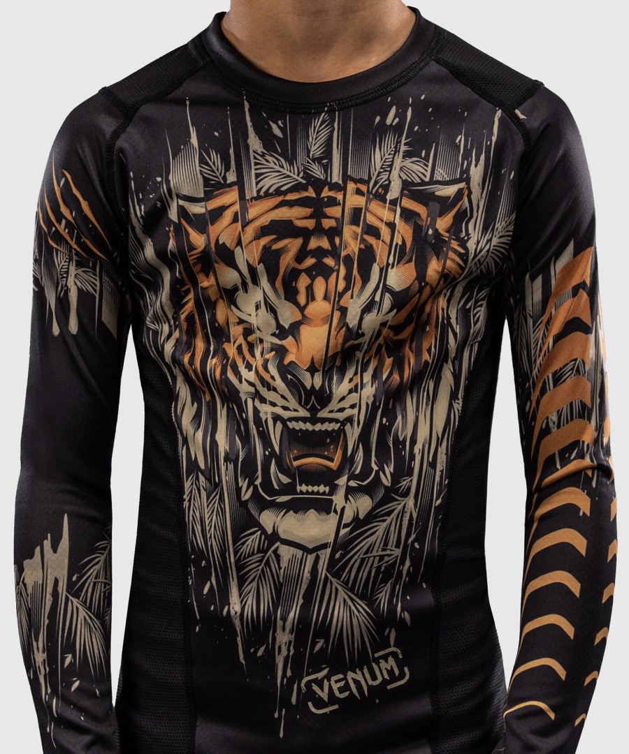 venum tiger kids rashguard met lange mouwen - zwartneonoranje