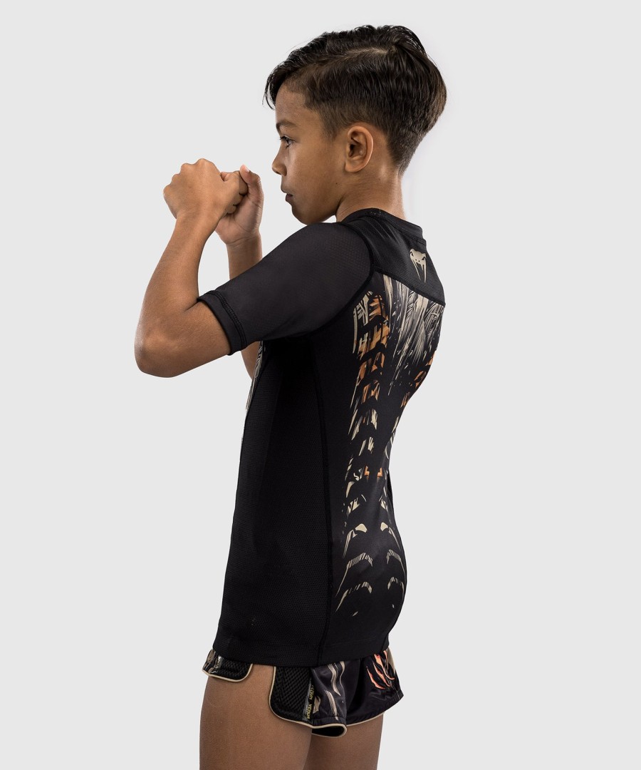 venum tiger kids rashguard met korte mouwen - zwartneonoranje