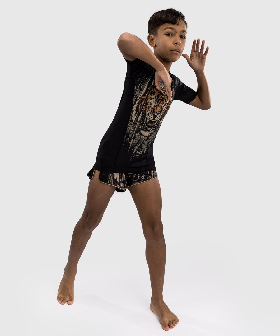 venum tiger kids rashguard met korte mouwen - zwartneonoranje