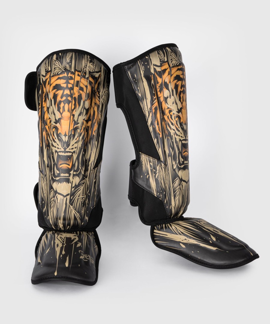 venum tiger scheenbeschermers - zwartneonoranje